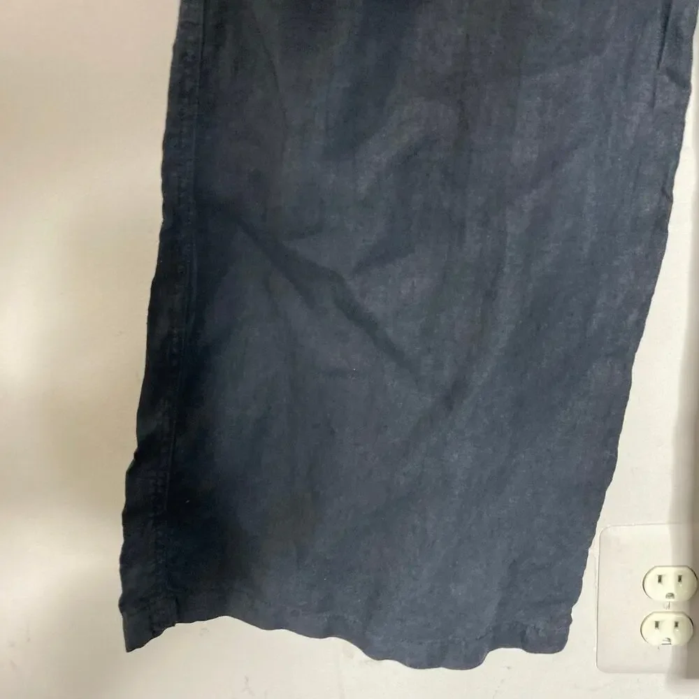 Bella Dahl Summer 100% Linen Roll Over Pants Palazzo Wide Leg Black Womens Sz M - Picture 13 of 16